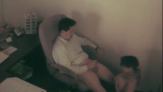 Lustful whore sucking asian guy in office