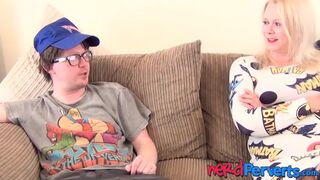 Lustful natural tits STEPMOM Jodie Cummings blows nerds meat P-O-V