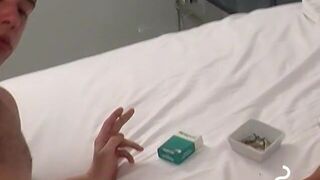 Giving my step sibling a blowjob while blowing my cigarette