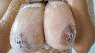 Huge boobs soapy shower for a hard dicking