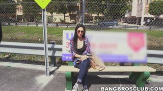 Bombshell brunette with fine tits & booty needed a lift