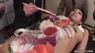 Sucking on the office slut's nipples