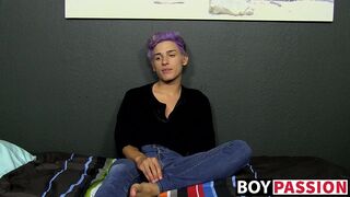 Adorable twink toys with his big thick dong & moans for us too