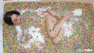 Big Boobed Brunette Maddy May Rubs Her Clit & Drills Herself with a Pink Dildo Solo