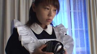 BDSM asian bows to master as she sucks meat