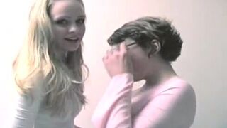 Lesbian BFFs kissing wild on casting