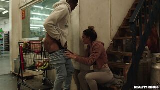 Leila Larocco takes on stranger's thick black dick at the grocery store