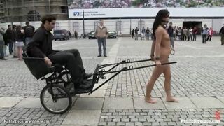 Romanian bitch pulling chariot in public
