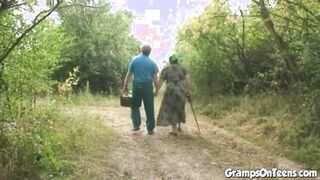 Teen screwed in the woods by oldie meat