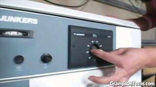 Bushy pussied teen fucks oldie