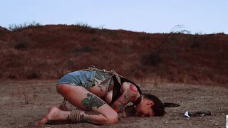 Caned chick cries while caned & eats butt