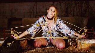 Blond sexy girl gets nipples hurt while she drinks piss