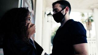 Black licked n fuck by delivery guy with husband in quarantine