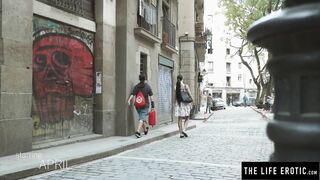 Brunette cutie April spanks herself with paddle & rubs that cunt