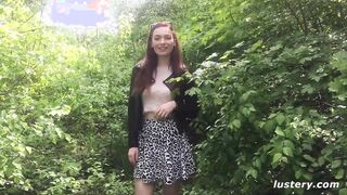 Lustful couple is having outdoor sex in the wood