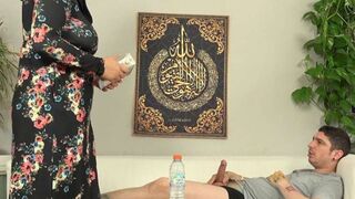 A big boobed female in a hijab got a really hard gift