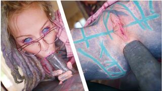 Sexy Nerdy Tattoo Teen In Glasses Ass Pumping P-O-V - Gape, Deepthroat, Cumshot