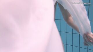 Aqua hottie Andrejka underwater stripping & swimming