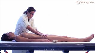 Brunette hot girl Adrien first time massaged