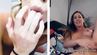 COUGAR & her stepdaughter rub their shaved cunts online