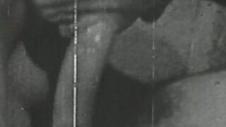 Ebony & white vintage video of lady sucking her lover