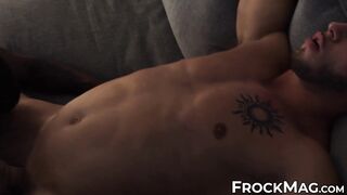 Muscular Johnny Bronco flexes muscles while bouncing his big round ass on the big blac