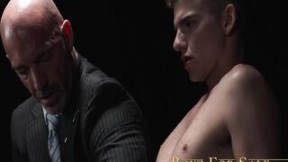 Twink Jack Waters shoots load while getting ravaged with a curved dildo with hunk