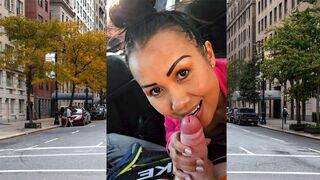 Public P-O-V blowjob in a car by horny & big titted Asian STEPMOM bitch