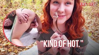 Ersties - Adorable American Babe Autumn Plays With a Glass Dildo Outdoors