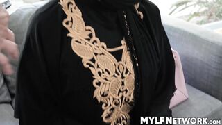 Horny Kylie Kingston sucks hard shaft with her hijab with nerdy repairman Rion