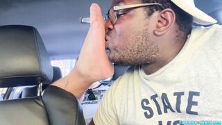 TicklishChubs: big black dick Aaron eagerly worships chubby Matts feet in the car