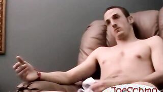 Left handed Chuck Blue spills a heavy load of cum