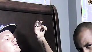 Ebony guy sucks a big white prick till it cums