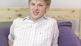 Blond twink Sky Sylvanus plays his meat & jerks off solo