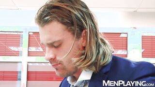 Blond hunk Johan Kane destroys the butthole of bottom Logan Moore