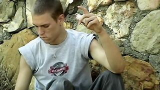 Skinny Yuri Smoke & Wanks His Boner Outdoors