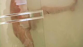Bombshell blonde teen showering
