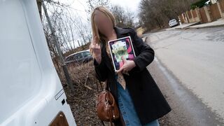 Blonde Aussie whore takes it all in the confession van!