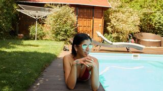 Perfect Latin beautiful babe by the pool & inside