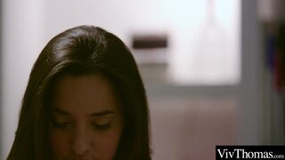 Pretty lesbian sucks her lovers perfect breasts & licks her muff