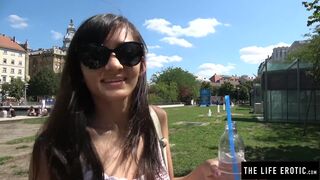 Tiny beauty almost caught masturbating in public on a ferris wheel