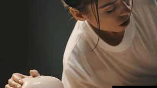 Hot masseuse brings titty teen to orgasm by fingering her sexy twat