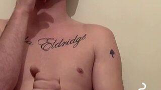 Tattooed handsome guy loves to touch himself while smoking